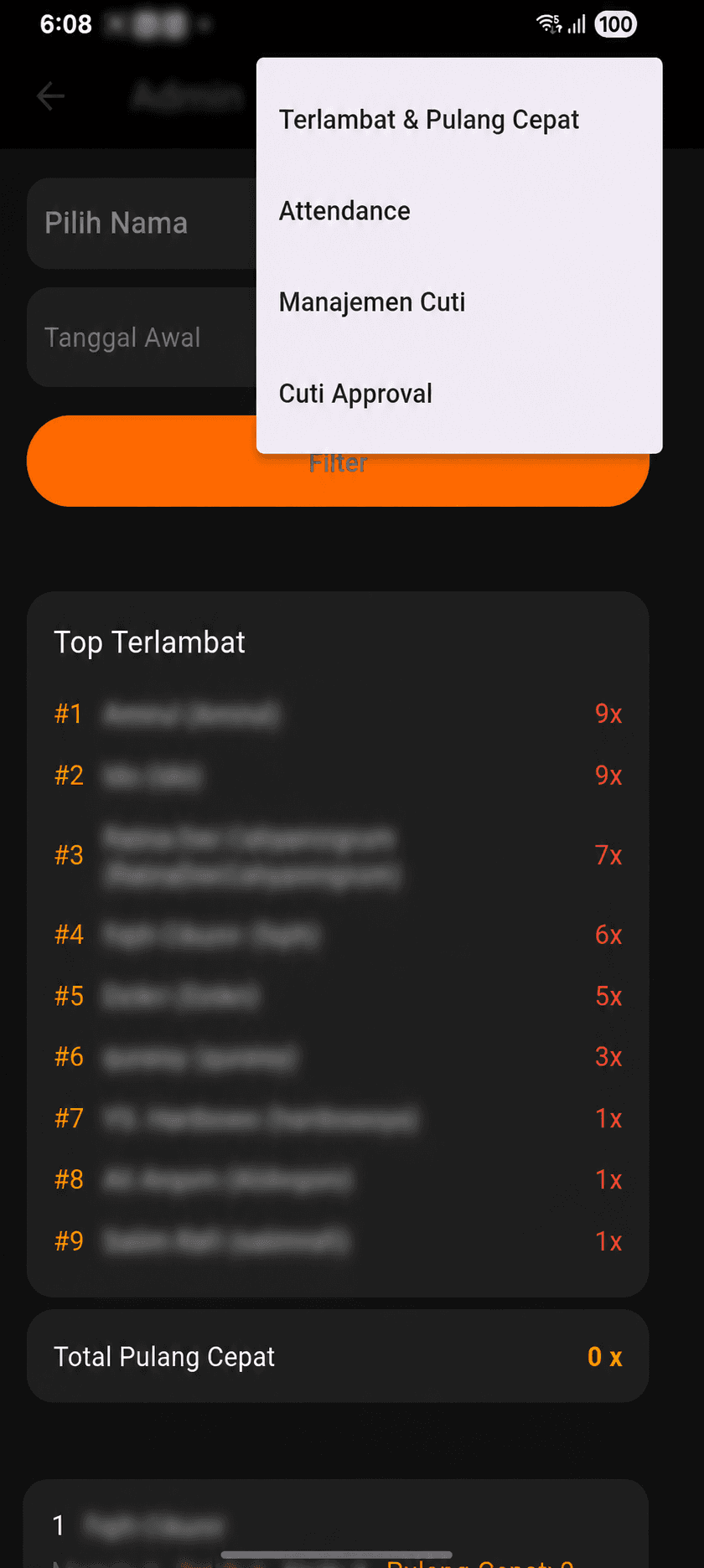 Analitik keterlambatan dan administrasi attendance